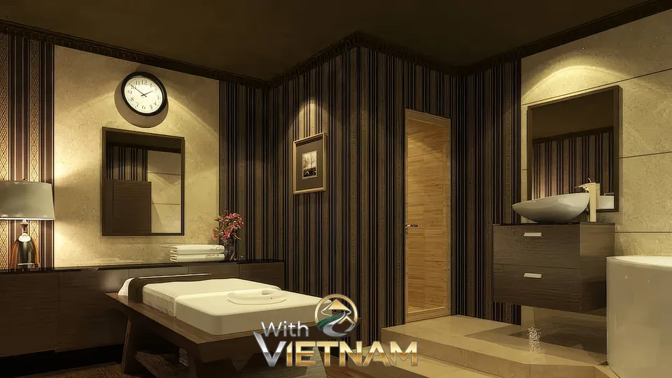 세면대와 마사지 베드가 있는 스파 룸