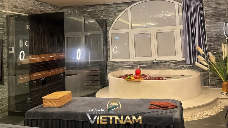 욕조와 사우나가 있는 프라이빗 스파 룸