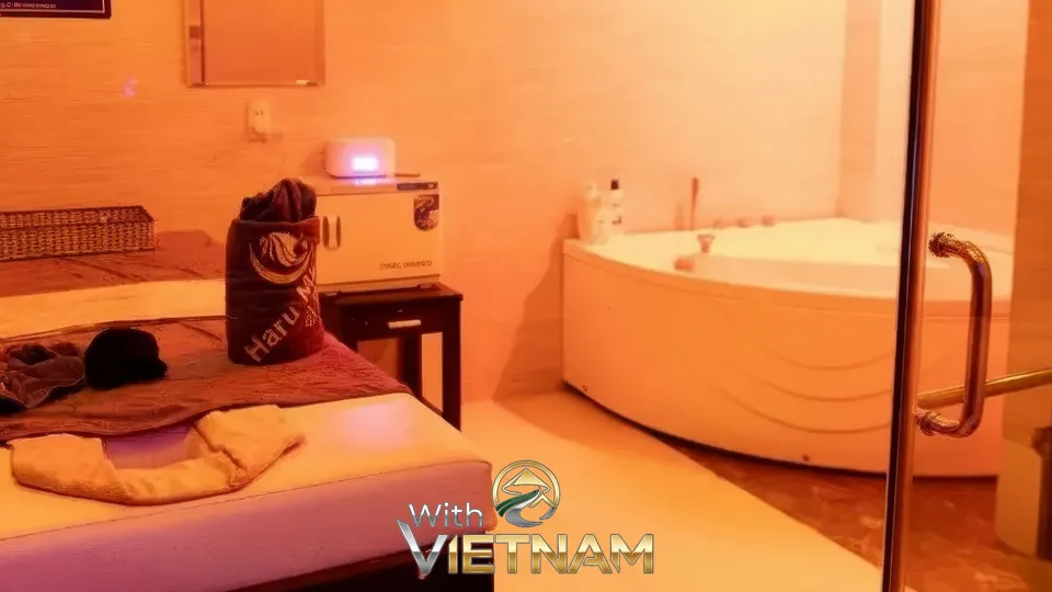 타원형 욕조가 있는 마사지 공간