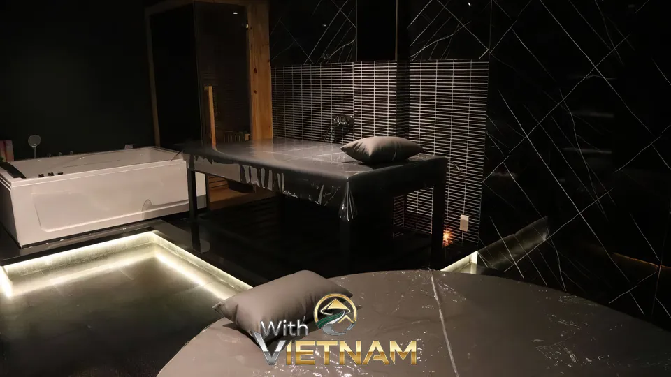 욕조와 마사지 베드가 있는 스파