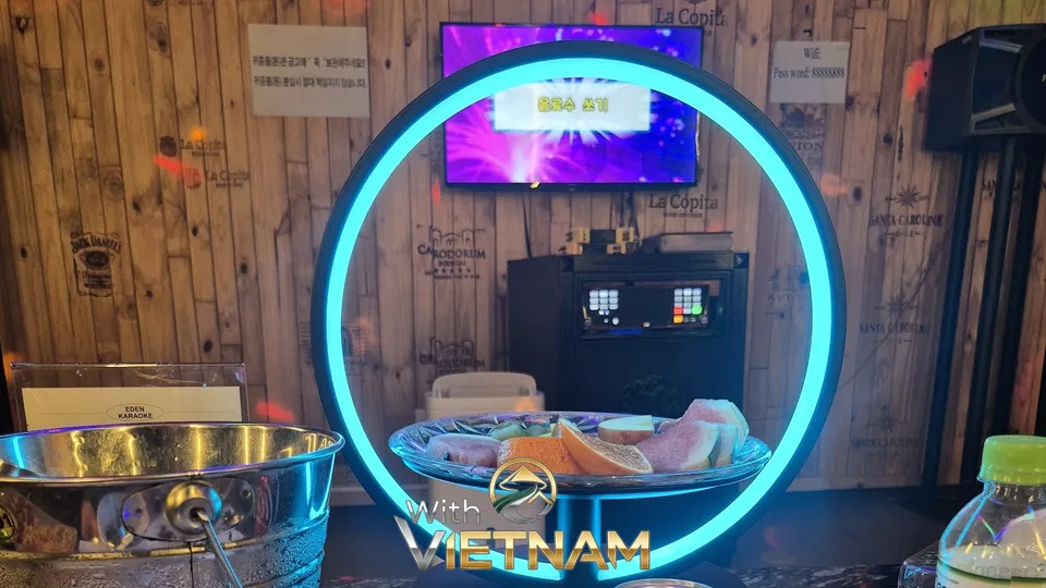 조명 트레이에 담긴 기본 과일 안주