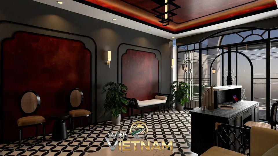 리셉션 데스크와 의자가 있는 라운지